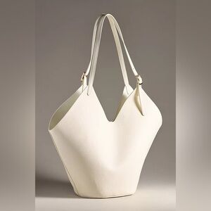 Anthropologie Buckle-Strap Pebbled Faux Leather Tote NWT Cream Shoulder Bag